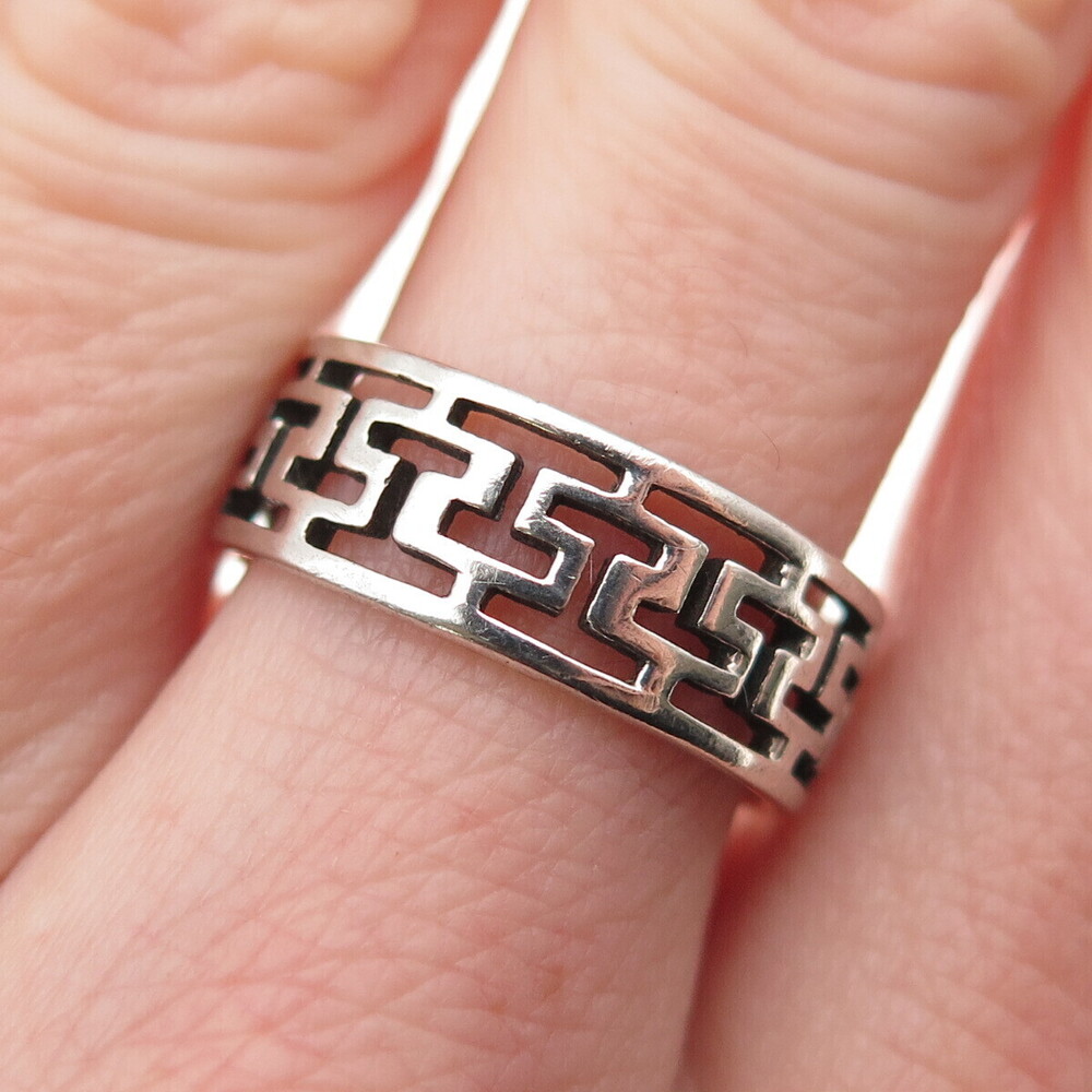 925 Sterling Silver Vintage Greek Maze Oxidized Band Ring Size 6.75